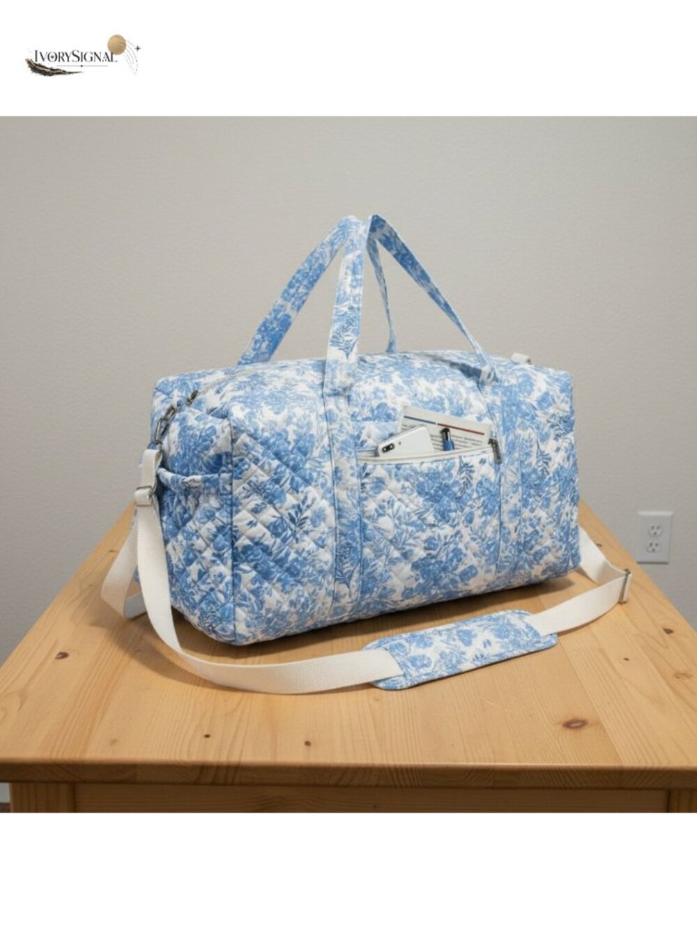 Large Quilted Travel Duffle Bag, Recycled Cotton Carry On Weekender